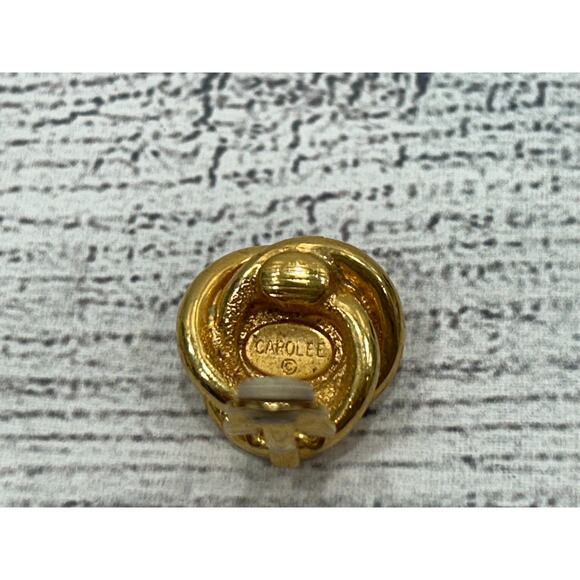 Vintage Carolee Gold Tone Knot Faux Pearl Clip On Earrings Classic Jewelry - Picture 8 of 10